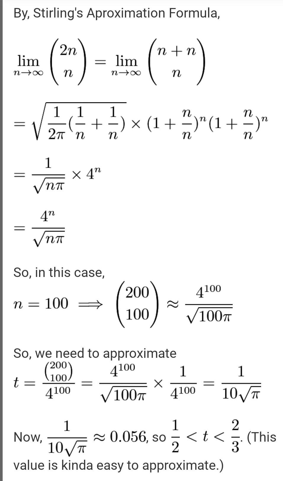 Solution using Stirling approximation